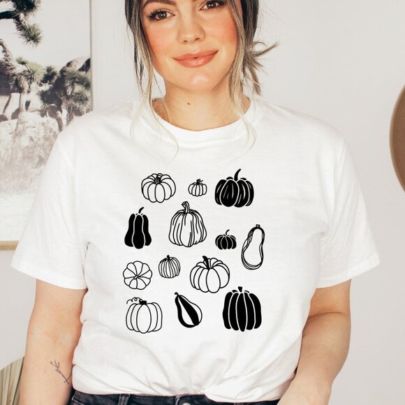 Halloween Pumpkin Botanical NEW white short sleeve shirt - Picture 1 of 1